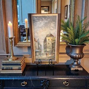 Burnett Signed Original Oil Painting European Street Scene – Framed